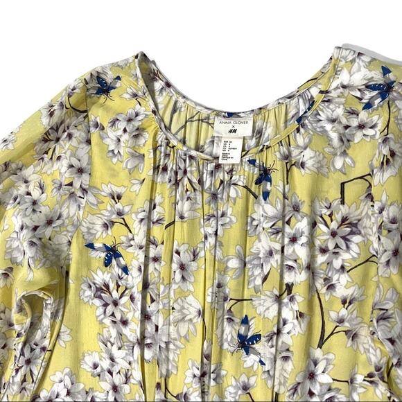 ANNA GLOVER x H&M Yellow Floral Print Midi Dress Size 4 Long Sleeve - Picture 6 of 9